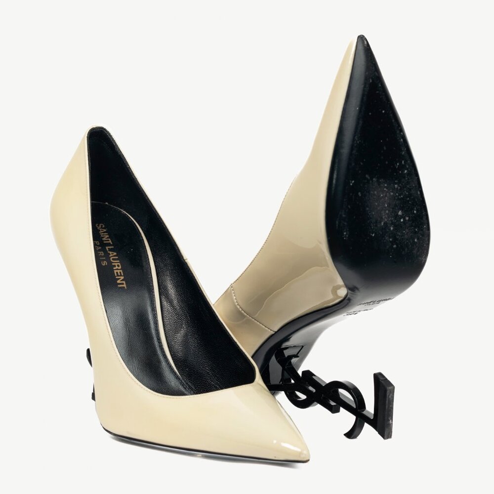 Saint Laurent Opyum Cream Patent YSL Cassandre Pointed-Toe Pumps - Picture 4 of 10